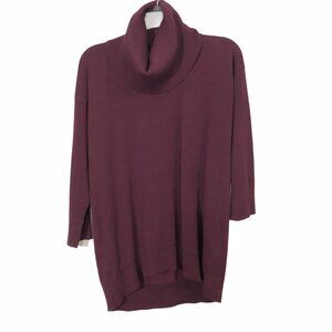 Cable Guage Sweater Womens L Maroon Burgundy Cowl Neck Pullover Knit Casual Fit